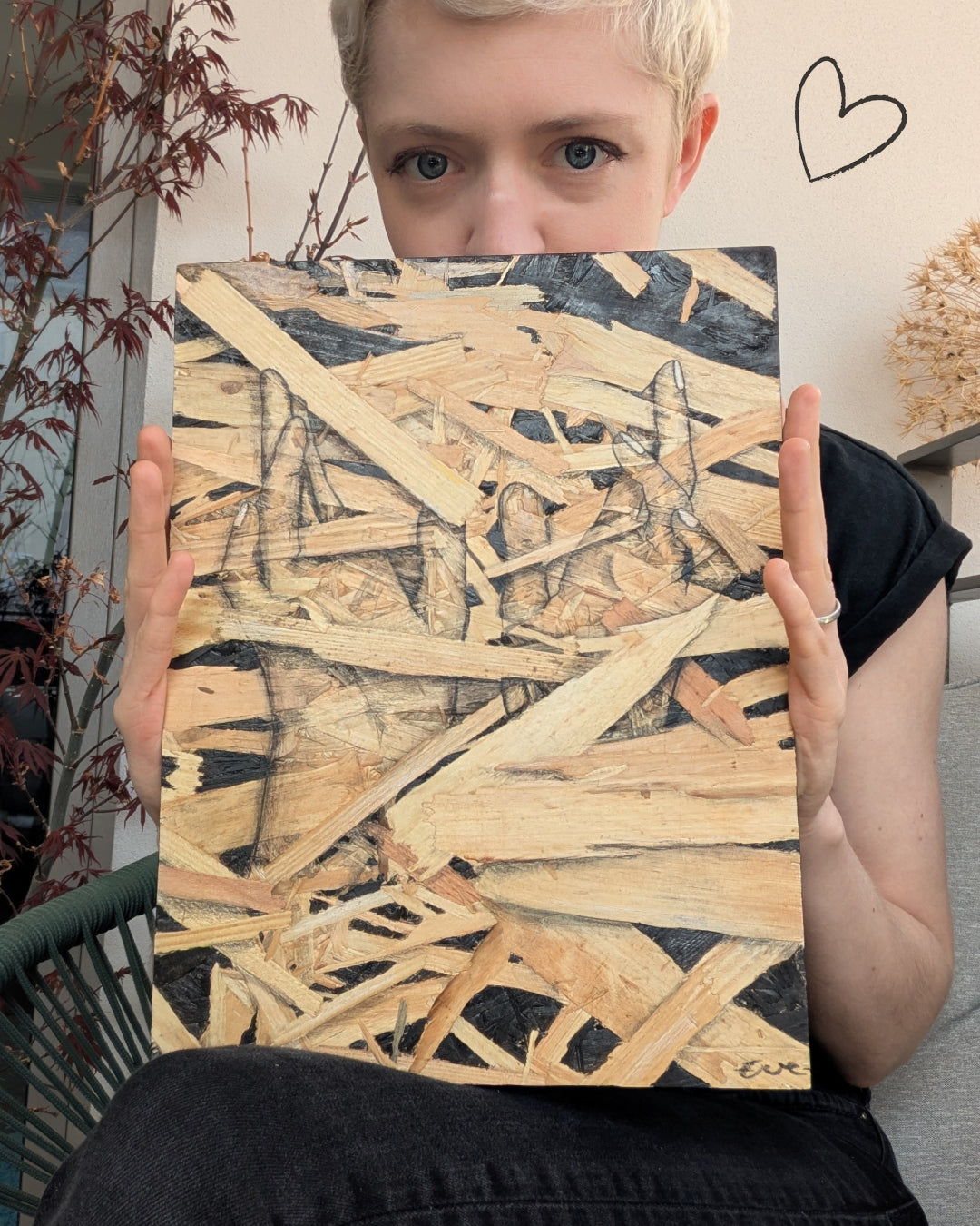 Reach // Original ink drawing on OSB wood panel