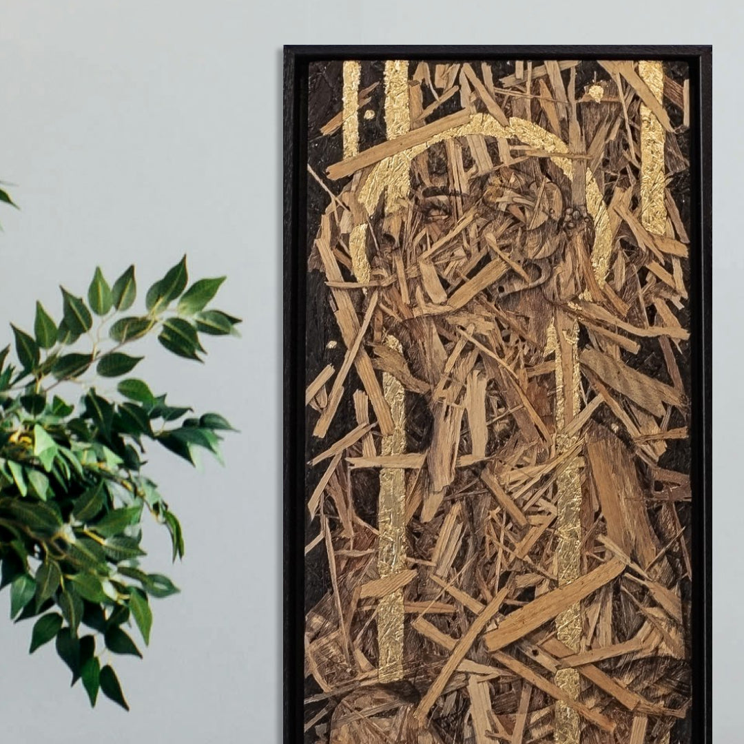 Leib aus Holz // Original Tintenzeichnung auf OSB-Holzplatte